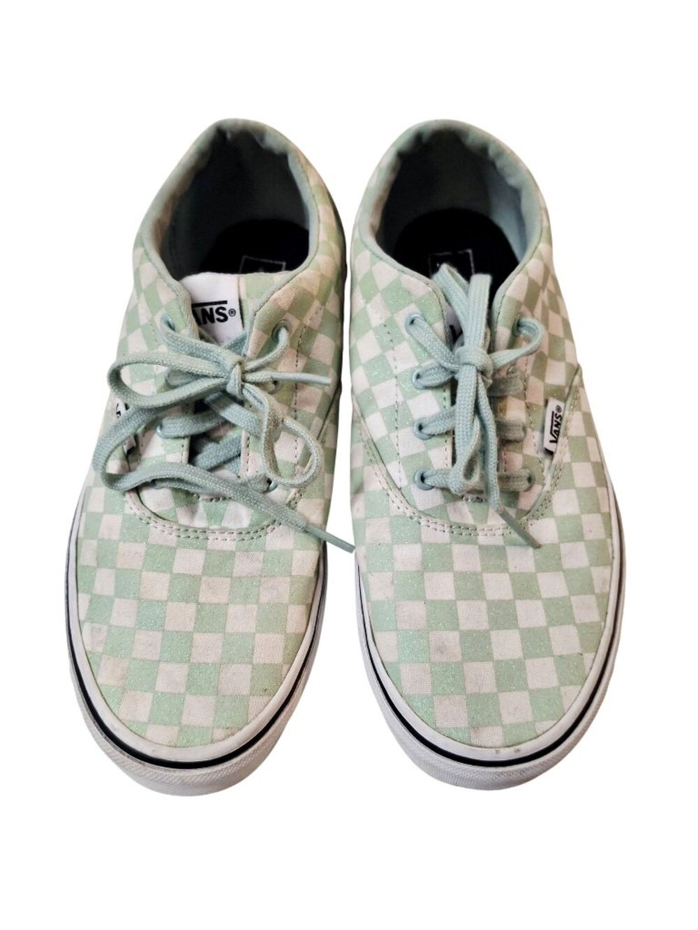 Vans Green & White Checkered Canvas Sneakers Size 6 Womens Casual Shoes
